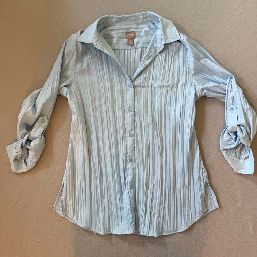 Chico's Sky Blue Button Down Shirt with Notched Collar